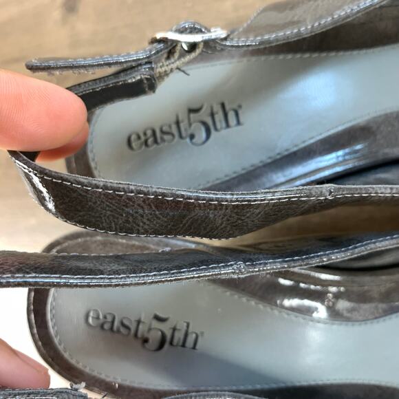 East 5th Womens Slingback Heels Size 8 M Peep Toe Shoes Gray Button 024-5005 - Picture 7 of 10
